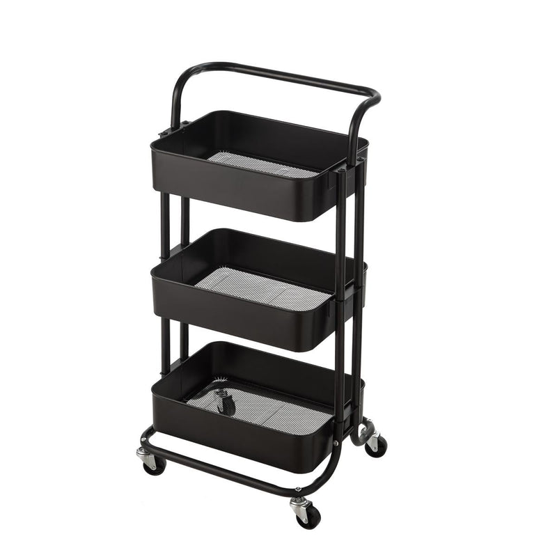 3‑Tier Black Storage Trolley on Wheels – Versatile Organiser for Kitchen, Bathroom, Office or Bedroom