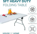 HHeavy Duty 5ft Folding Table – Portable Plastic Banquet & Camping BBQ Table