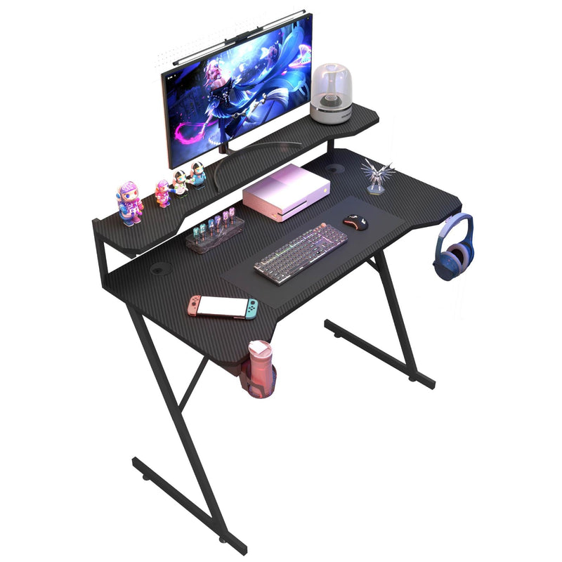 Gaming Desk with Monitor Stand Carbon Fibre Top Black 120cm