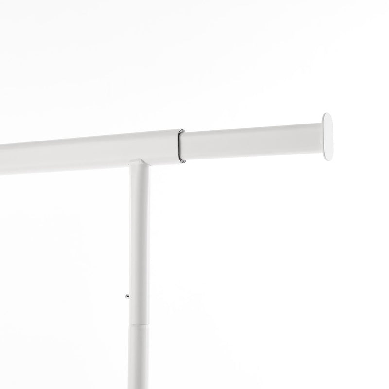 Heavy Duty White Clothes Rail – Adjustable Width & Height with Shelf and Locking Wheels