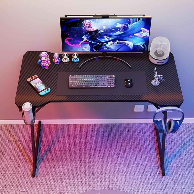 Gaming Desk Carbon Fibre Finish Black 120cm Cup Holder, Headphone Hook