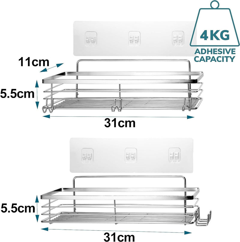 Set of 2 Stainless Steel Self-Adhesive Shower Caddies – Rust-Resistant Wall Storage