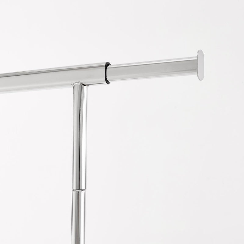 Heavy Duty Chrome Clothes Rail – Adjustable Width & Height with Shelf and Locking Wheels