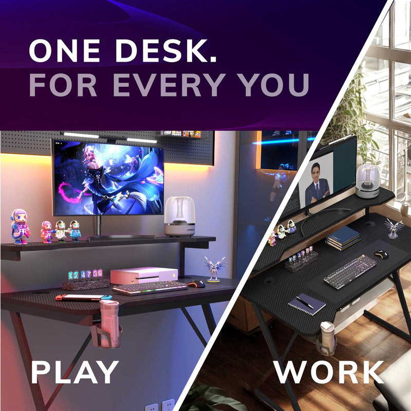 Gaming Desk with Monitor Stand Carbon Fibre Top Black 120cm