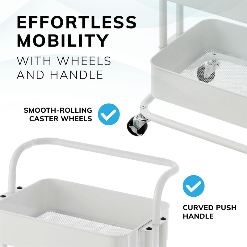 3‑Tier White Storage Trolley on Wheels – Versatile Organiser for Kitchen, Bathroom, Office or Bedroom