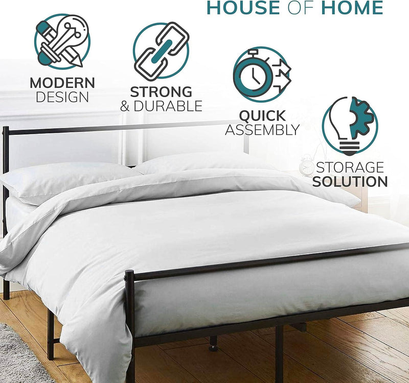 Metal Bed Frame Modern Design Single, Double, King, Extra Strong Black Finish Sturdy & Durable