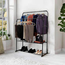 Black Double Clothes Rail with 2 Shelves – Heavy Duty Metal Frame with Adjustable Feet