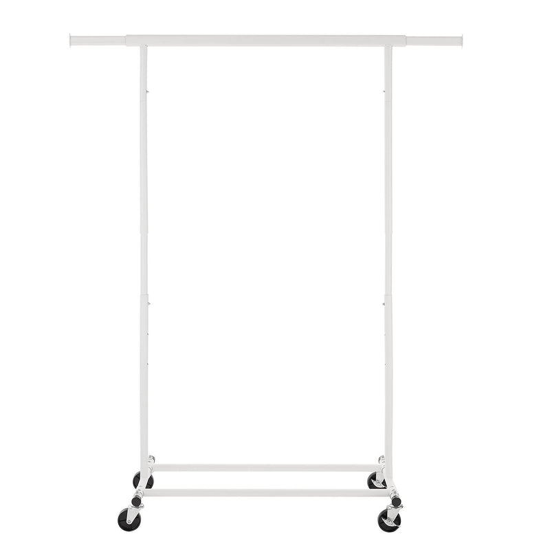 Heavy Duty White Clothes Rail – Adjustable Width & Height with Shelf and Locking Wheels