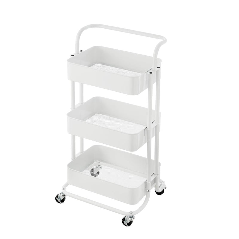3‑Tier White Storage Trolley on Wheels – Versatile Organiser for Kitchen, Bathroom, Office or Bedroom