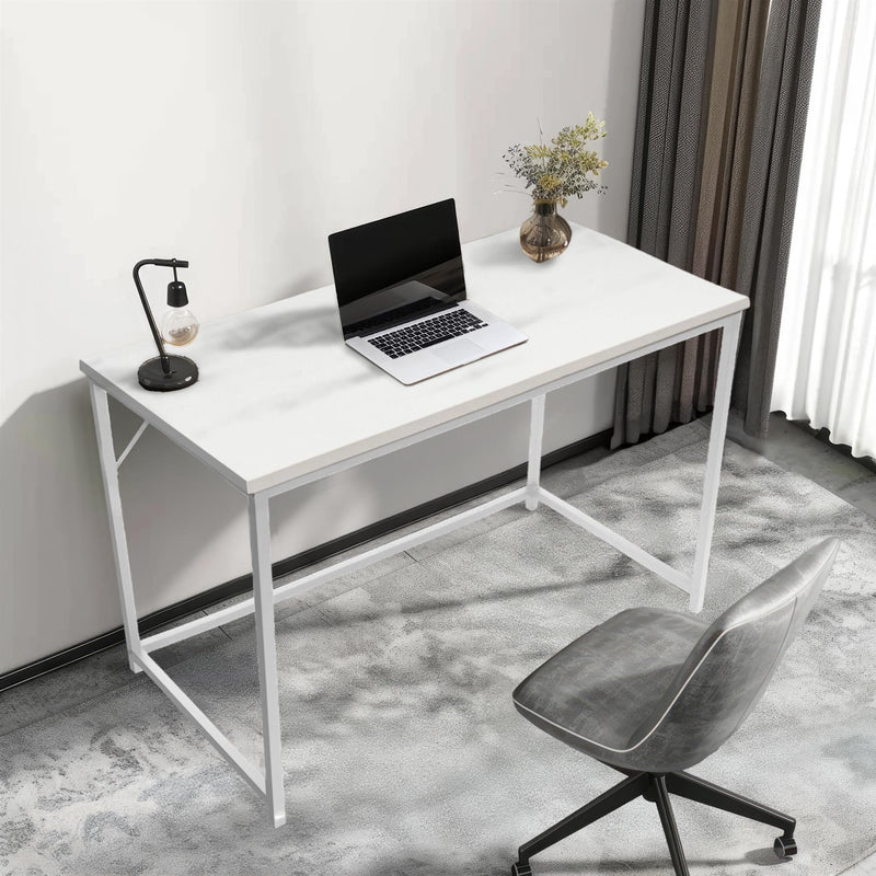 White Computer Desk 120cm – Large Home Office, Gaming & Study Table with White Frame