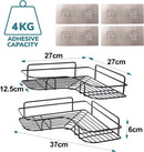 Set of 2 Black Self-Adhesive Corner Shower Shelves – Rust Resistant Storage