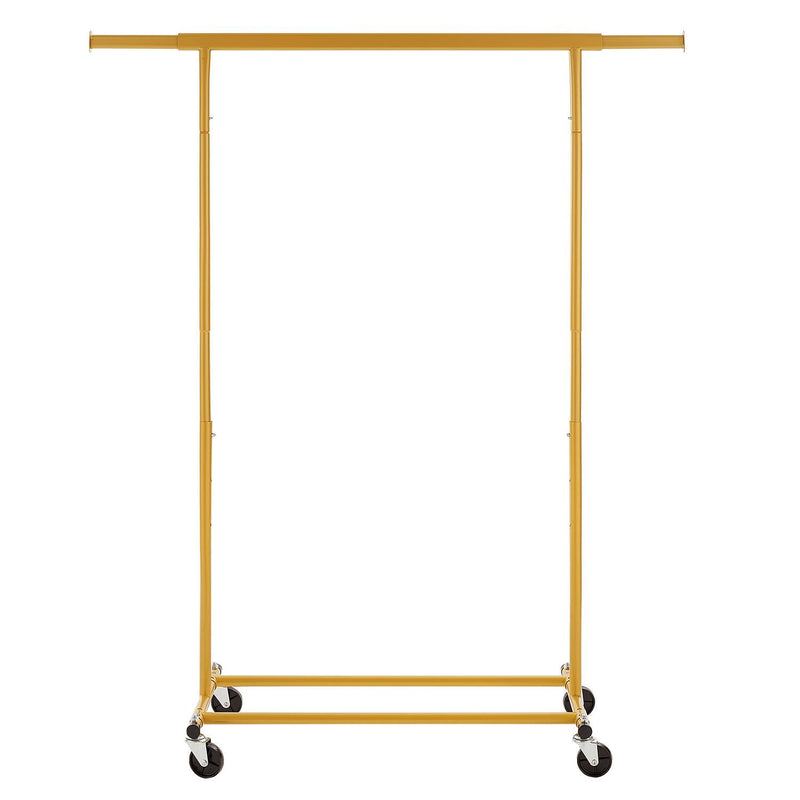 Heavy Duty Gold Clothes Rail – Adjustable Width & Height with Shelf and Locking Wheels