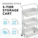 3‑Tier White Storage Trolley on Wheels – Versatile Organiser for Kitchen, Bathroom, Office or Bedroom