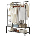Double Hanging Clothes Rail with Shelves & Shoe Storage – Black Metal, 6 Shelves