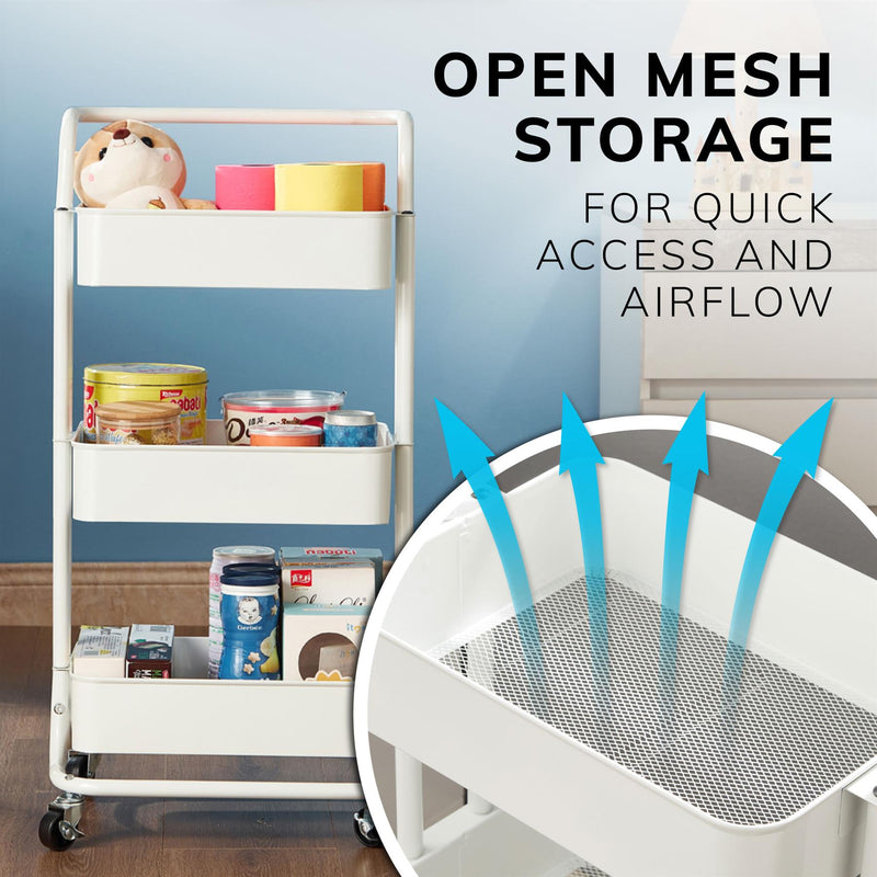 3‑Tier White Storage Trolley on Wheels – Versatile Organiser for Kitchen, Bathroom, Office or Bedroom