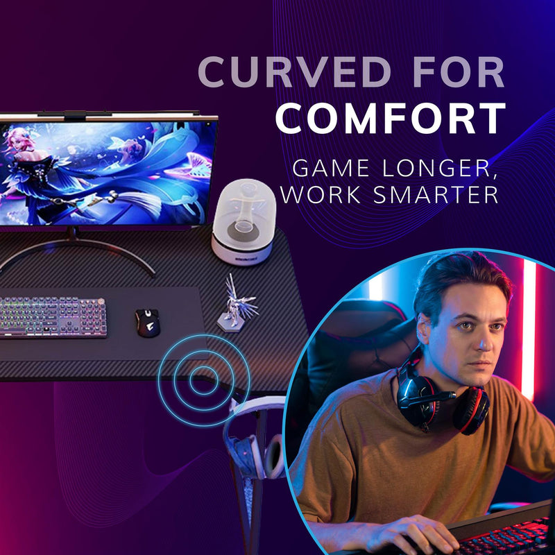 Gaming Desk Carbon Fibre Finish Black 120cm Cup Holder, Headphone Hook
