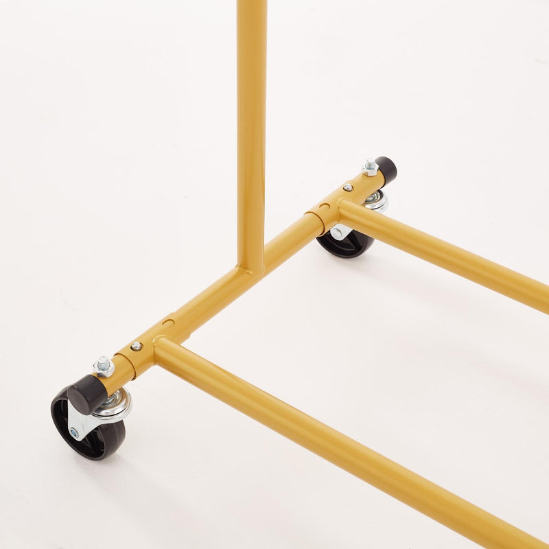 Heavy Duty Gold Clothes Rail – Adjustable Width & Height with Shelf and Locking Wheels