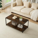 Rustic Brown 2-Tier Coffee Table 100cm – Living Room Table with Metal Frame & Shelf