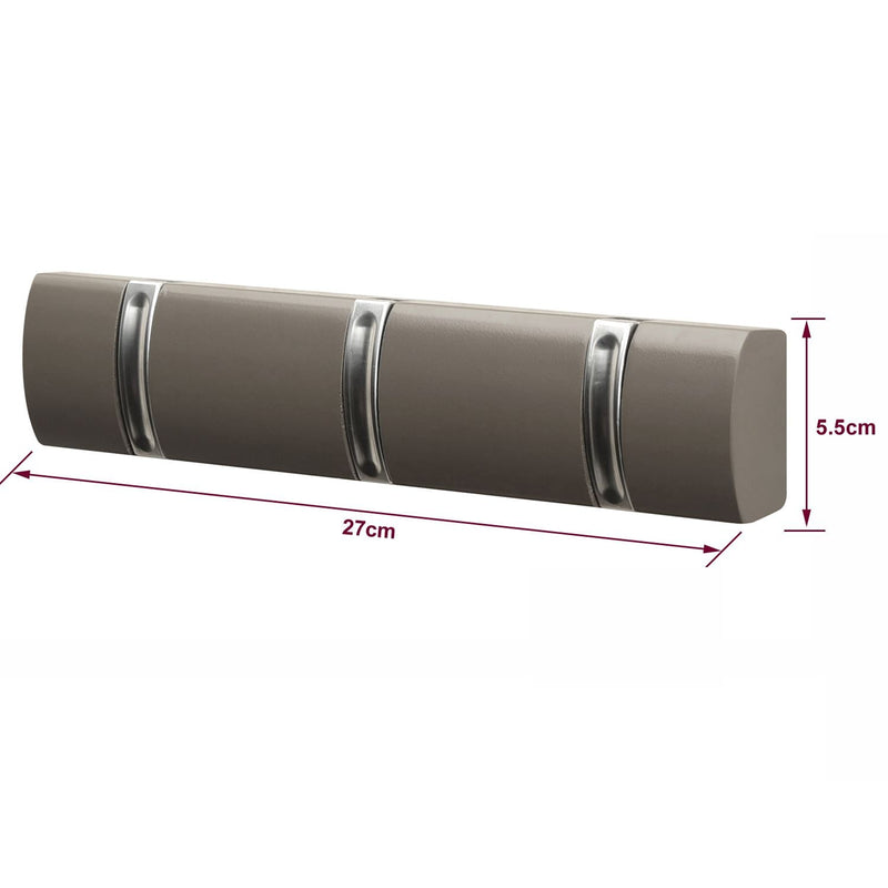 Wall Mounted Door Hook Rack – 3 Concealed Nickel Hooks on Dark Grey Board