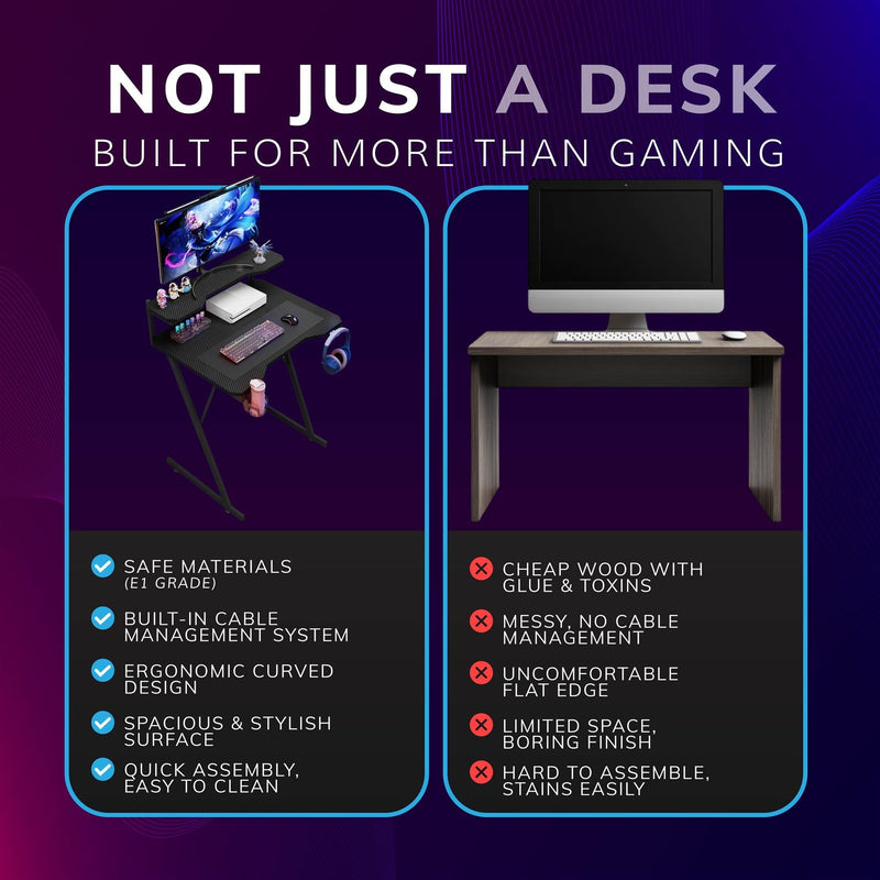 Gaming Desk with Monitor Stand Carbon Fibre Top Black 80cm