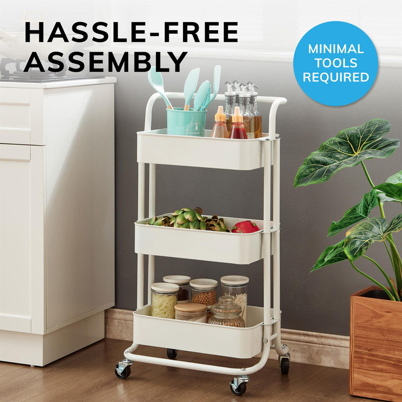 3‑Tier White Storage Trolley on Wheels – Versatile Organiser for Kitchen, Bathroom, Office or Bedroom
