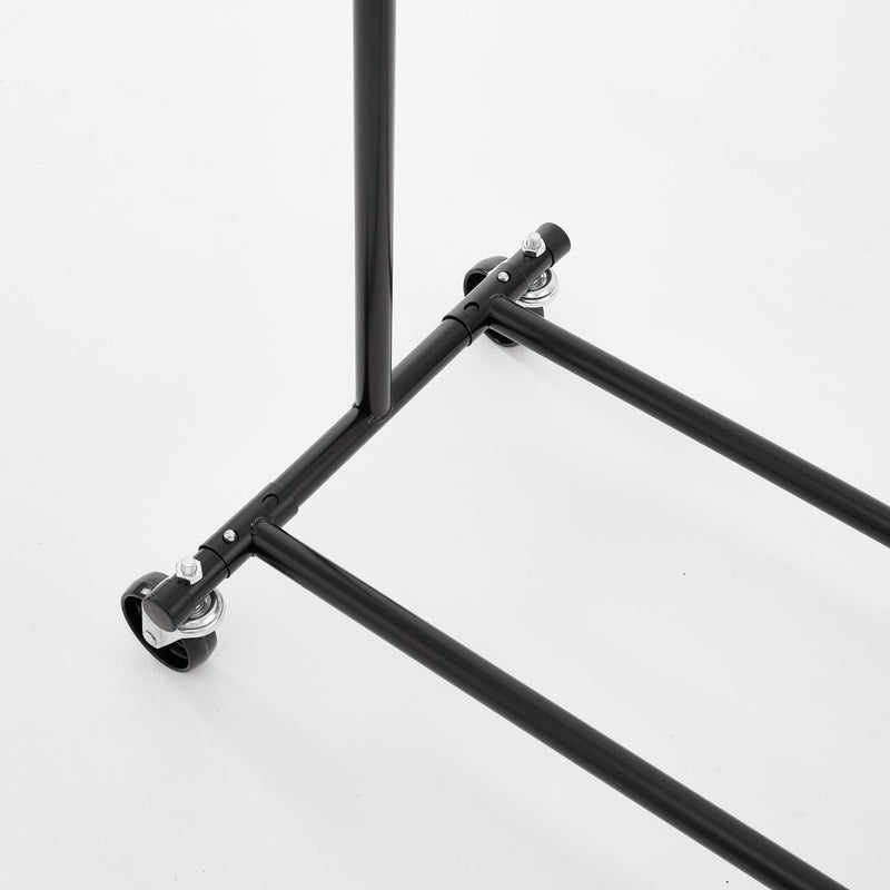 Heavy Duty Black Clothes Rail – Adjustable Width & Height with Shelf and Locking Wheels