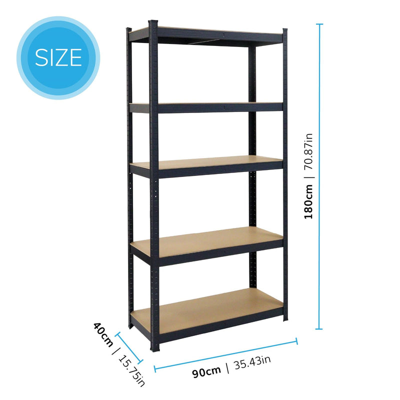 Boltless 5 Tier Heavy Duty Steel Shelving Unit – 875kg Load, Black