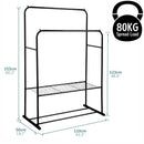 Black Double Clothes Rail with 2 Shelves – Heavy Duty Metal Frame with Adjustable Feet