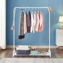 White Garment Rack Clothes Rail Stand with Shoe Shelf – Adjustable Feet and Anti-Slip Bar Ends