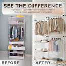Adjustable Double Telescopic Clothes Rail with Storage Baskets & Shelving – White